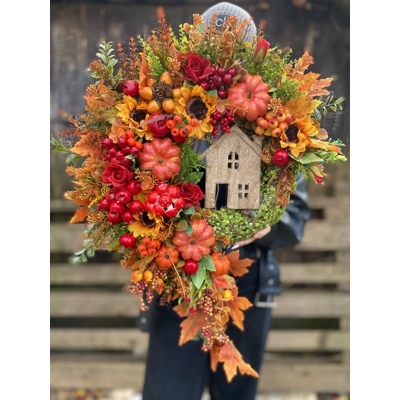 Jesenný veniec s domčekom