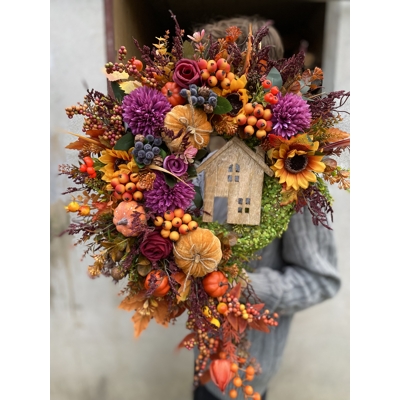 Jesenný veniec s domčekom